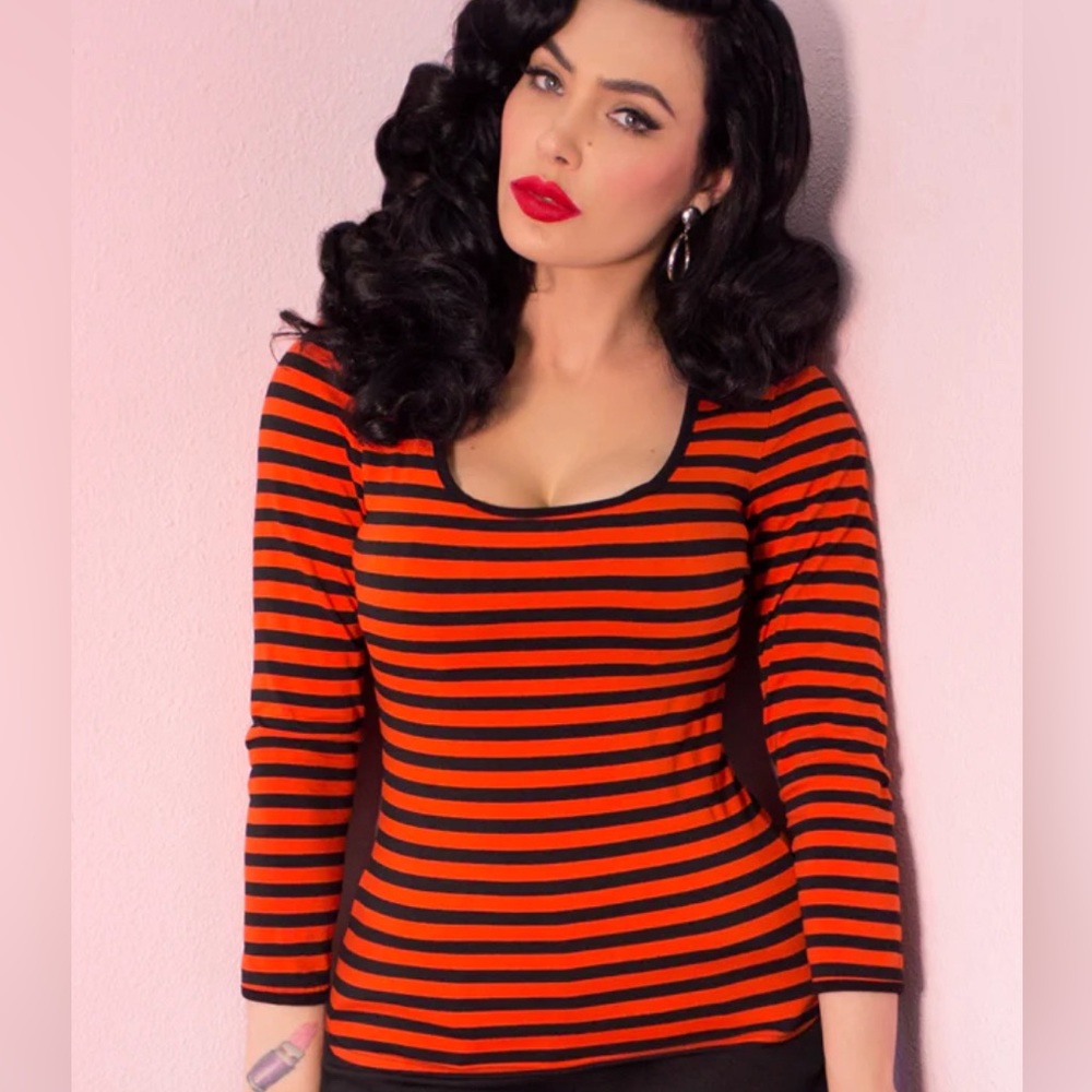 Troublemaker Top in Orange and Black Stripes Vixen by Micheline Pitt